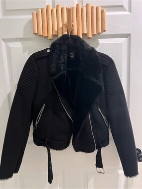 Zara Black Faux-Shearling Moto Jacket